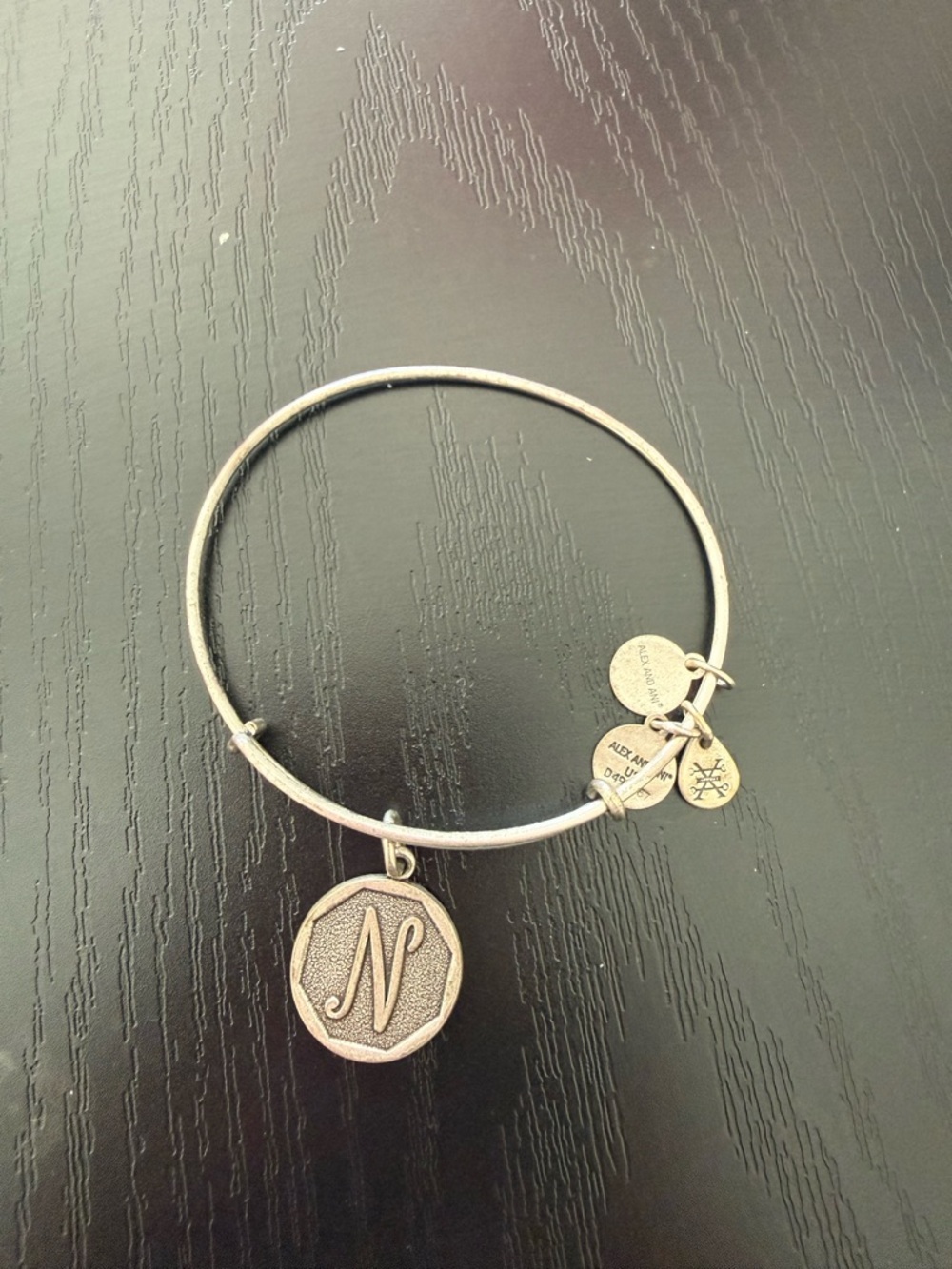 Alex and Ani Silver 'N' Initial Charm Bangle
